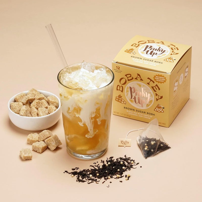 Pinky Up Brown Sugar Boba Tea Sachets - 12 Biodegradable Whole Leaf Black Tea Bags - Image 5